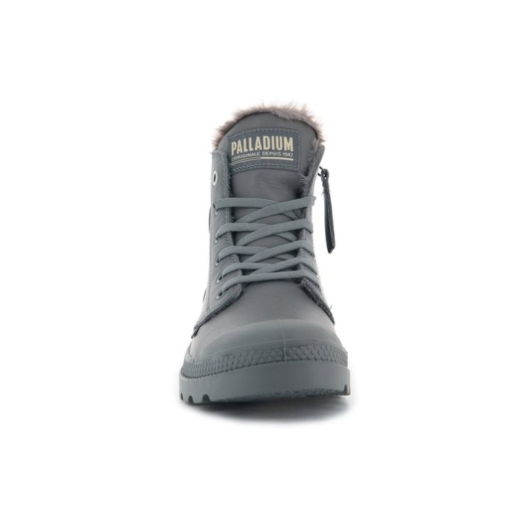 Palladium Pampa Hi Zip Leather S Women's Boots Grey | UK Z098-RQN